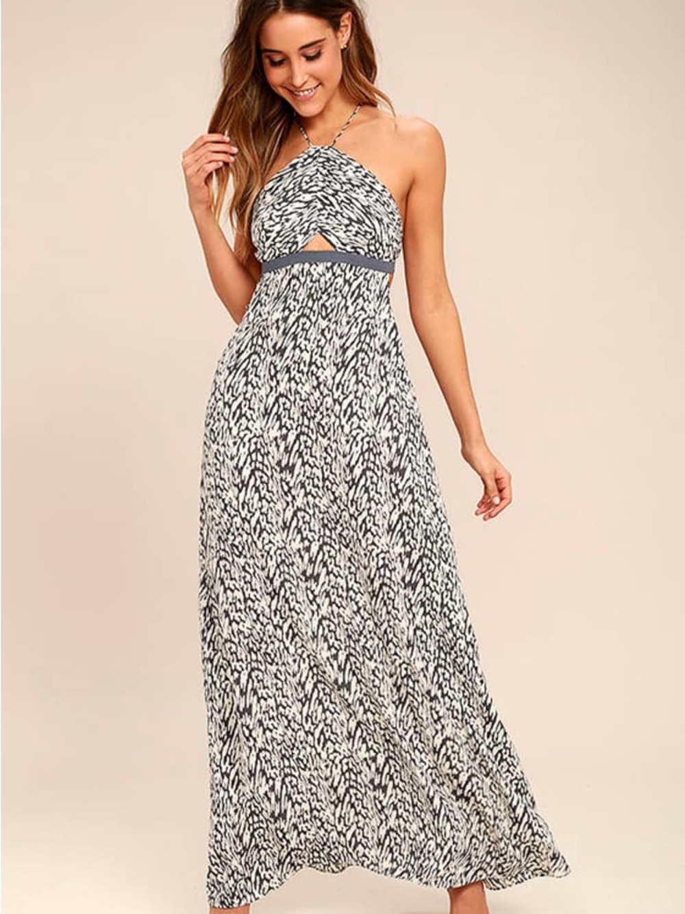 Tavik Black & White Halter Maxi Dress with Cutout